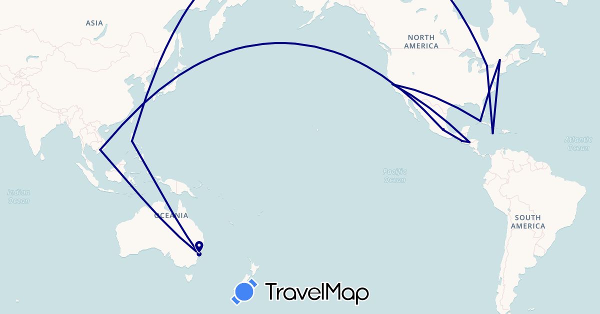 TravelMap itinerary: driving in Australia, Canada, Costa Rica, Cuba, Guatemala, Honduras, Mexico, Philippines, Vietnam (Asia, North America, Oceania)